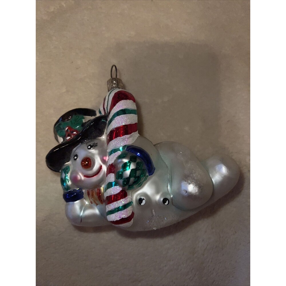 Christopher Radko Chillin Snowman Ornament Designer Glass Christmas Laying Box